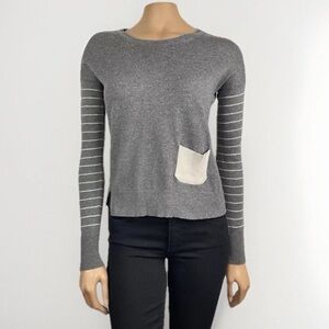 Anthropologie YOON Sweater M Gray Striped Dropped Sleeves Wool Blend Minimalist